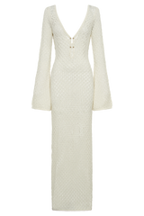 Kayleigh Crochet Fishtail Flare Sleeve Maxi Dress - White