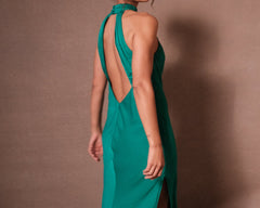 Claire Satin Drape Back Maxi Dress with Split - Green